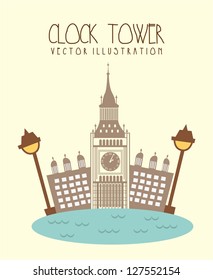 london city with big ben and river. vector illustration