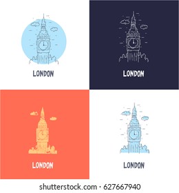 London city Big Ben. Travel, doodle, line. Flat vector illustration.