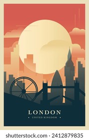 Afiche de brutalismo de la ciudad de Londres con perfil abstracto, cityscape retro ilustración vectorial. Portada de la guía de viajes del Reino Unido, folleto, volante, folleto, imagen de la plantilla de presentación de negocios