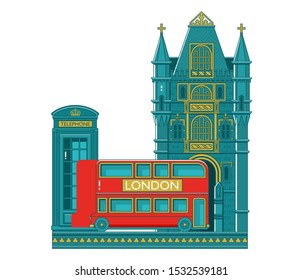 London city buildings silhouette.London cityscape with landmarks. Travel Untied Kingdom skyline background.Vector line art