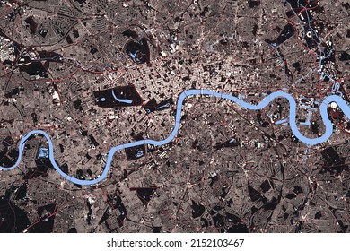 London City Capital Of United Kingdom Vector Extremely Detailed Map Abstract Background. Technology Cartographic City Transport System Map With Very High Details Of Buildings Roads And Water Objects