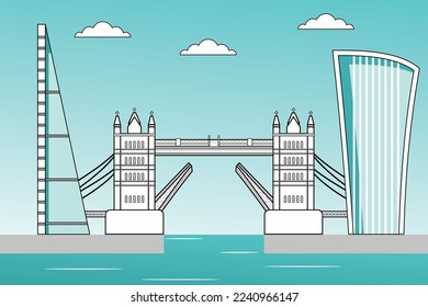 London City cartoon blue design vector, City catoon design template