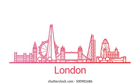 London city colored gradient line. All London buildings - customizable objects with opacity mask, so you can simple change composition and background fill. Line art.