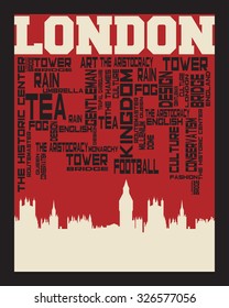 London city concept, logo, label. Word and Icon Cloud. Hipster style. T-shirt design. Typography. Creative poster design.