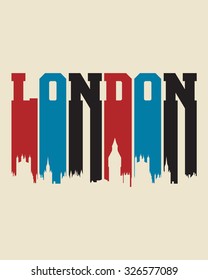 London city concept, logo, label. Word and Icon Cloud. Hipster style. T-shirt design. Typography. Creative poster design.