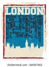 London city concept, logo, label. Word and Icon Cloud. Hipster style. T-shirt design. Typography. Creative poster design.