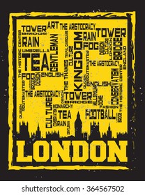 London city concept, logo, label. Word and Icon Cloud. Hipster style. T-shirt design. Typography. Creative poster design.