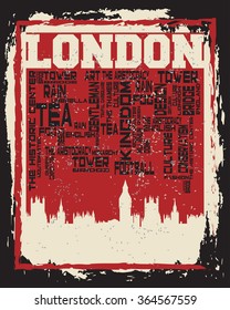 London city concept, logo, label. Word and Icon Cloud. Hipster style. T-shirt design. Typography. Creative poster design.