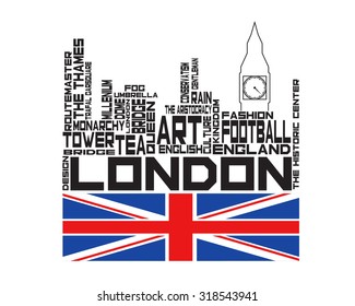 London city concept.  Word and Icon Cloud. Hipster style. T-shirt design. Typography.
Creative poster design.