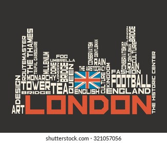 London city concept. Word and Icon Cloud. Hipster style. T-shirt design. Typography. Creative poster design.