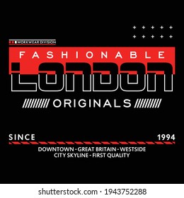 Gráfico de la tipografía del slogan de moda de la ciudad de Londres, ilustración del vector de diseño