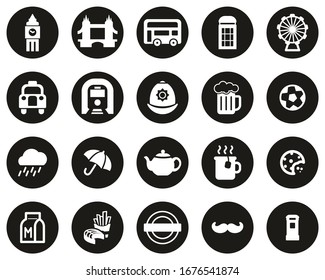 London City & Culture Icons White On Black Flat Design Circle Set Big