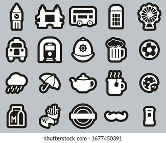 London City & Culture Icons White On Black Sticker Set Big