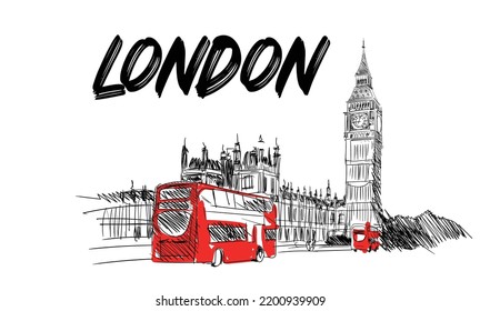 London city Drawing  Illustration Art.