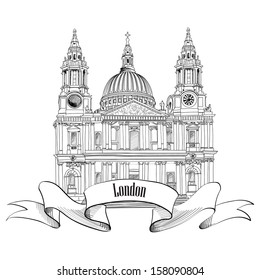 London city famous landmark Saint Paul Cathedral. Travel Great Britain hand drawn icon. Architectural sketch tourist symbol