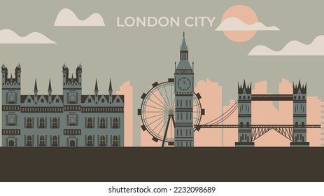 London city flat illustration for postcard 