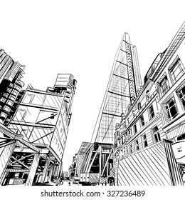 London city hand drawn. Building sketch, vector illustration