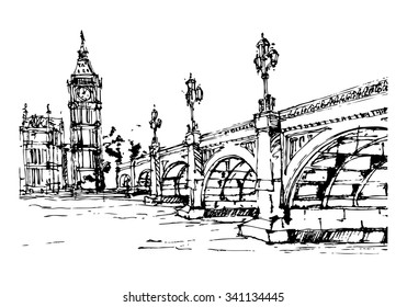 London city. Hand drawn illustration. Sketch