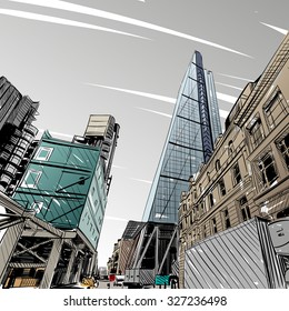 London city hand drawn. Street sketch, vector illustration