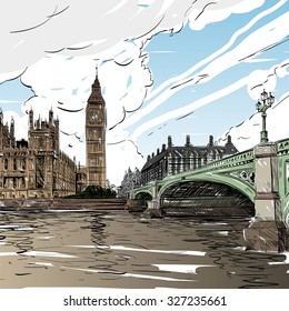 London city hand drawn, vector illustration