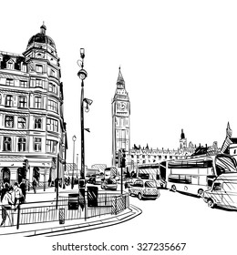 London city hand drawn, vector illustration