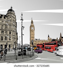 London city hand drawn, vector illustration