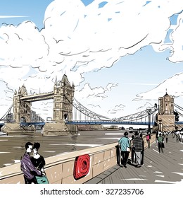 London city hand drawn, vector illustration