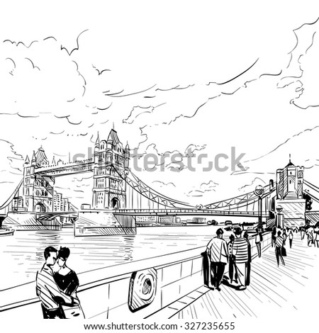 London city hand drawn, vector illustration