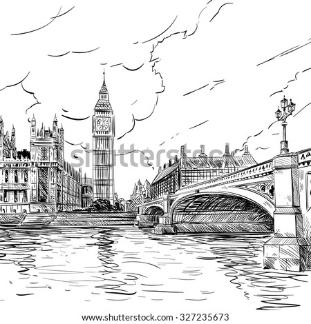 London city hand drawn, vector illustration