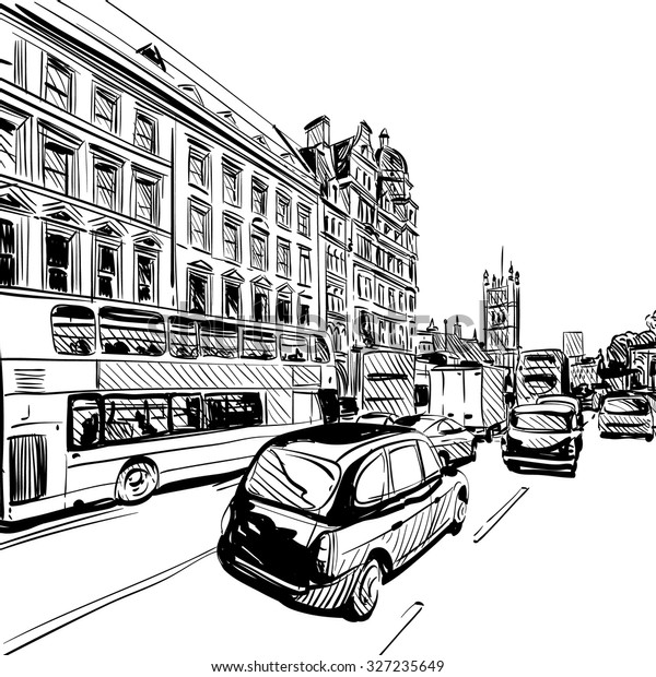 London city hand\
drawn, vector\
illustration