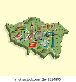 London city isometric infographic map design, London is the capital of England which is the largest country in Great Britain