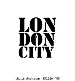 London city lettering typography with Big ben clock in negative space style design vector