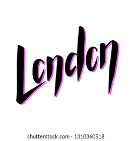 London city name handwritten lettering. Great Britain capital city calligraphic vector sign on white background. Vacation destination tourist tag. Modern geographic lettering. London inscription label