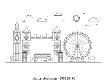 London City on a White Background Thin Line Pixel Perfect Art. Material Design. Vector illustration