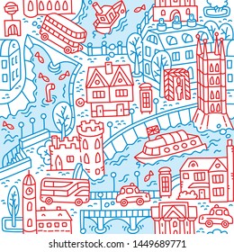London. City seamless pattern Roads, houses, river
