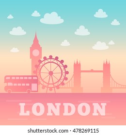 London city silhouette. Romantic background with Capital of Great Britain cityscape.