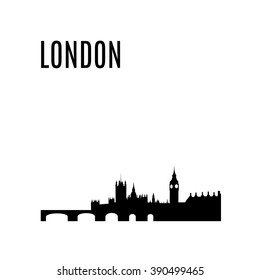 London City skyline black silhouette modern typographic design. London landmark vector illustration. Big Ben, Westminster Abbey, Tower bridge. Architecture of England. Great Britain capital panorama 