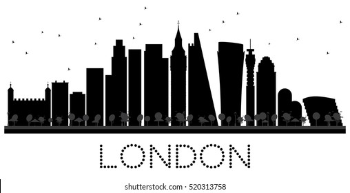 London City skyline black and white silhouette. Vector illustration. Simple flat concept for tourism presentation, banner, placard or web site. Cityscape with landmarks