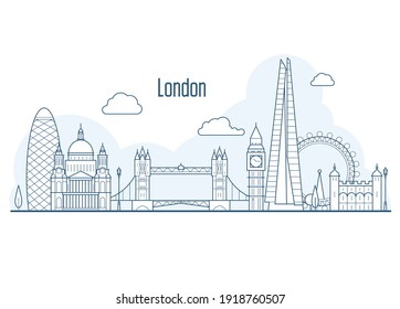 London city skyline - cityscape with landmarks in liner style