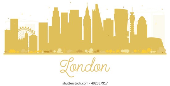 London City skyline golden silhouette. Vector illustration. Simple flat concept for tourism presentation, banner, placard or web site. Cityscape with landmarks