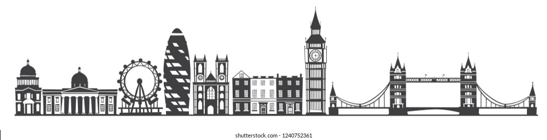 London city skyline gray silhouette background. Vector illustration isolated on white background