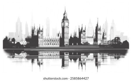 London City Skyline Halftone Silhouette