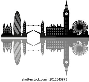 london city skyline illustration reflection