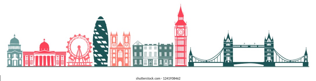 London city skyline silhouette background. Colored contour city view. Vector illustration isolated on white background