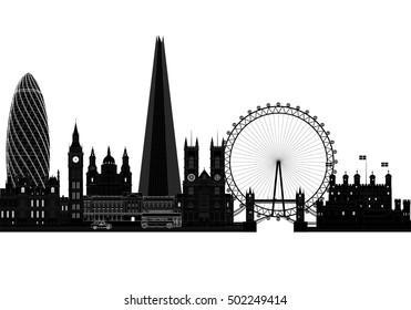 London city skyline silhouette, background vector illustration. Isolated on white