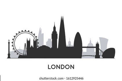 London city skyline silhouette. Black and white illustration. 