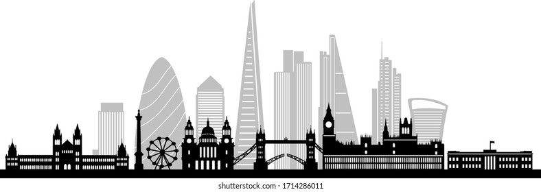 LONDON City Skyline Silhouette Cityscape Vector