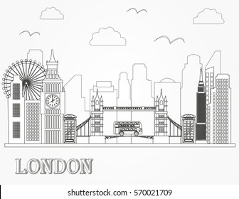 London City Skyline Silhouette Famous Historical Stock Vector (Royalty ...