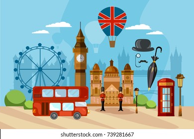 London City Skyline, Londres Reino Unido. Ilustración vectorial de Londres. Viajes y turismo