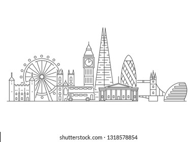 London city skyline. Vector line art illustration